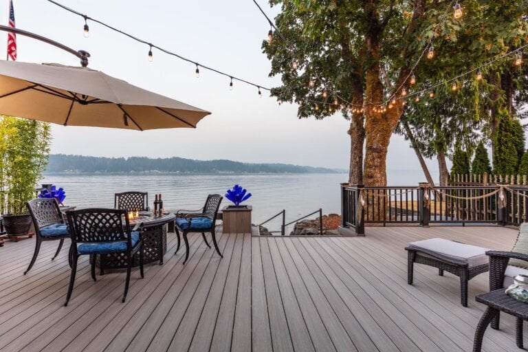 TimberTech decking accessories including railing, integrated lighting, and premium deck boards create a complete outdoor living space with lasting performance and contemporary style